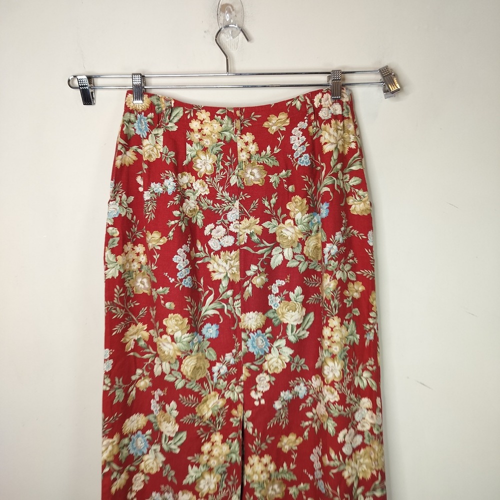 Orvis Vintage Maxi Skirt Red Garden Floral Linen Blend Button Up - Picture 9 of 12